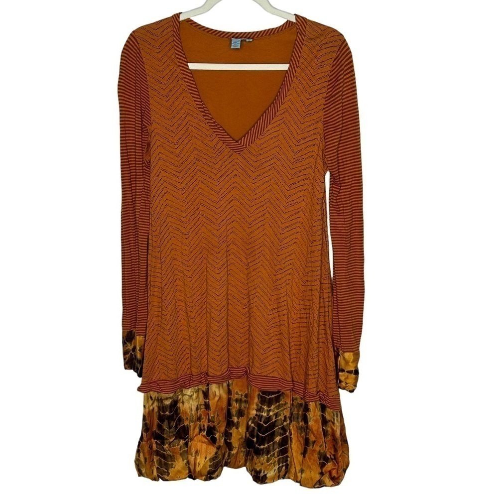 Plenty By Tracy Reese V-Neck Chevron Split Stripe Tie Die Silk Trim Dress - Picture 5 of 15